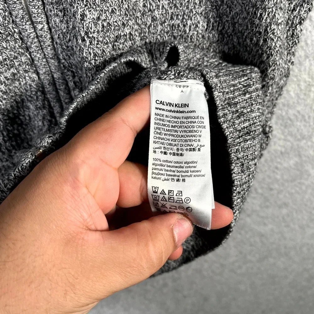 Calvin Klein Sweater Men Small Heather Gray Full Zip Ribbed Hem Casual Mock Neck